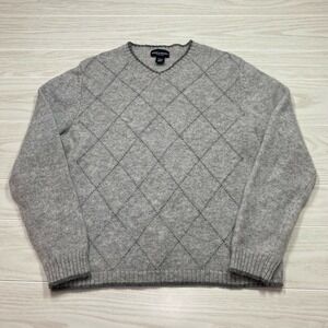 Bowen & Wright Men's 100% Shetland Wool Pullover Diamond Sweater Gray Size Large